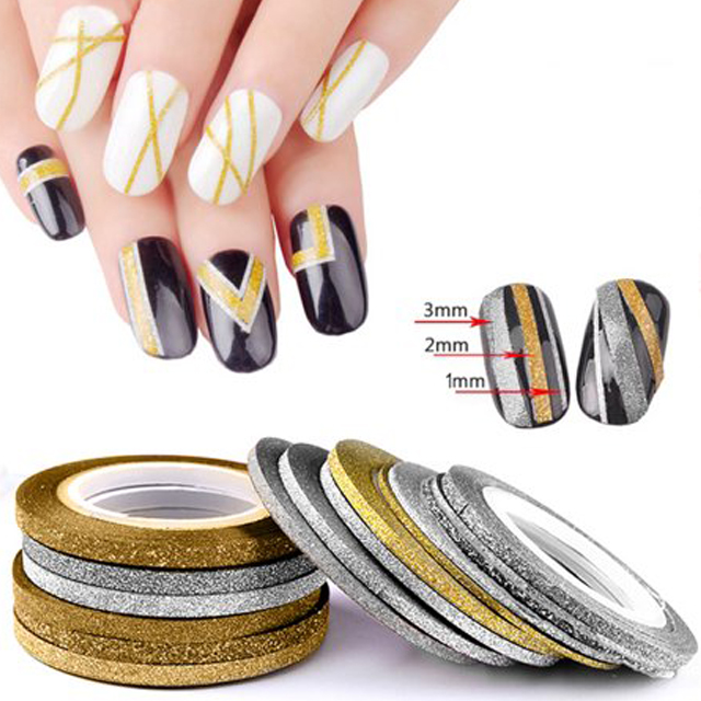 line tape nail art 젤네일 글리터 골드 실버 라인 테이프 라인 스티커 택1 : 대박네일