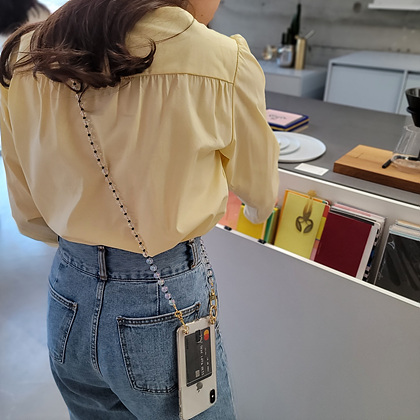 오로라 투명 구슬/진주 비즈 핸드폰 줄 크로스 스트랩 아이폰 갤럭시 목걸이 케이스 : 눌스