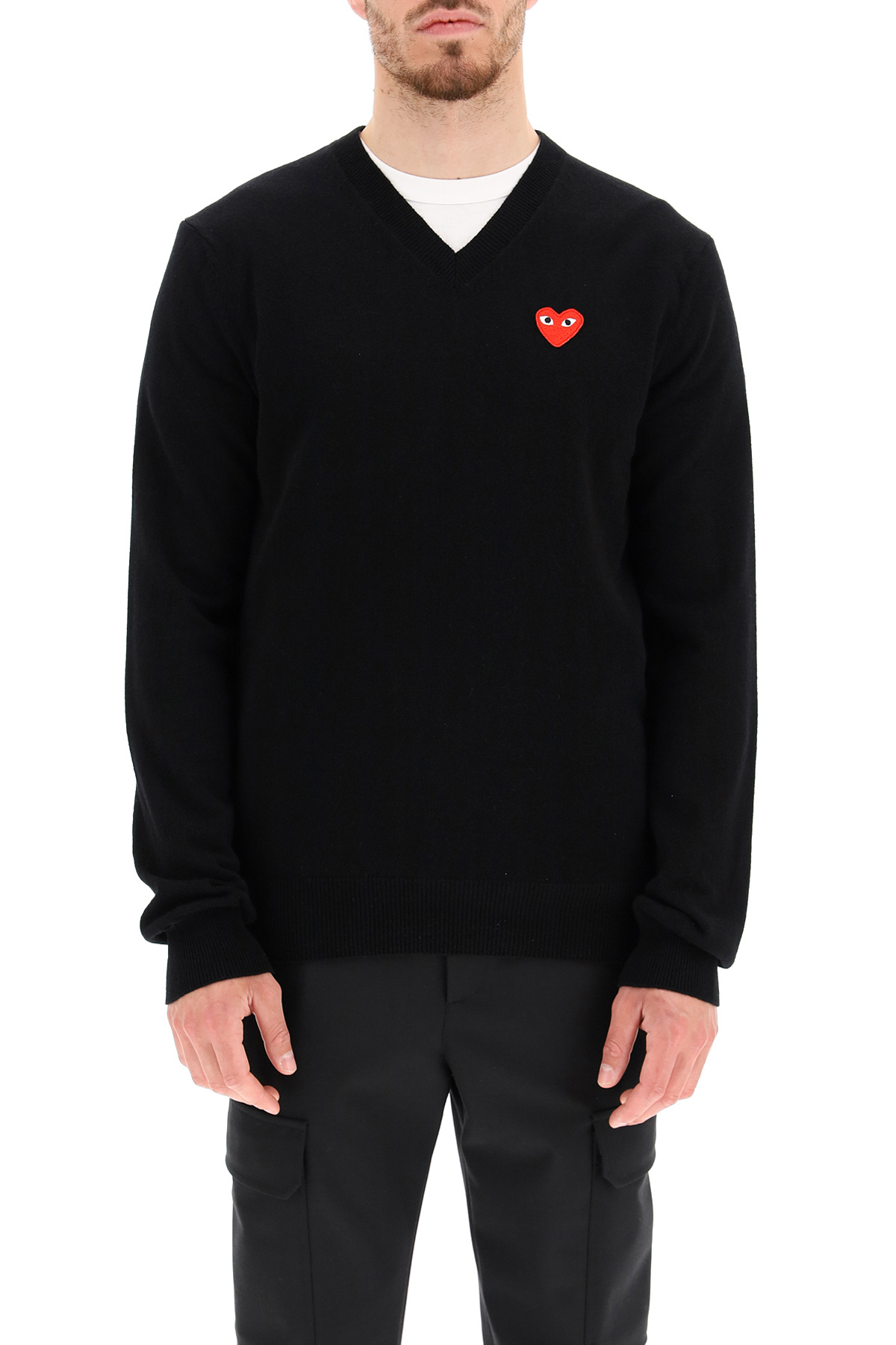 꼼데가르송 남자 니트 스웨터 pullover with heart patch P1N002 BLACK : 에비뉴165