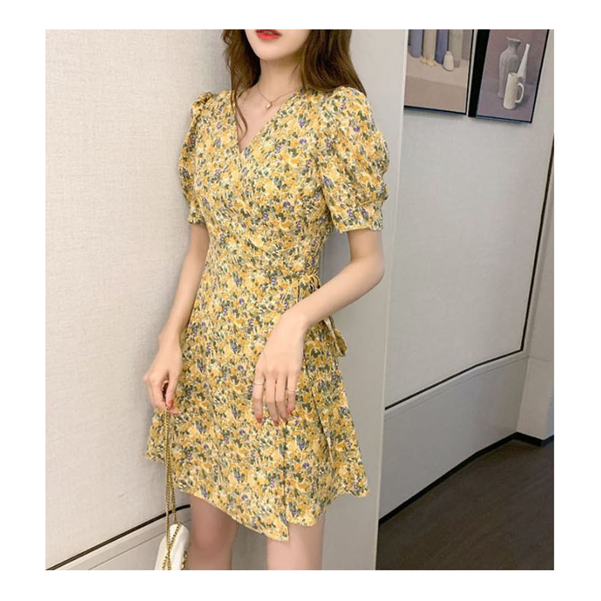 쉬폰 꽃무늬 시스루 하객 결혼식 봄 여름 비치 플라워 꽃 미니 롱 랩스타일 원피스 : 헤이즈 HAZE