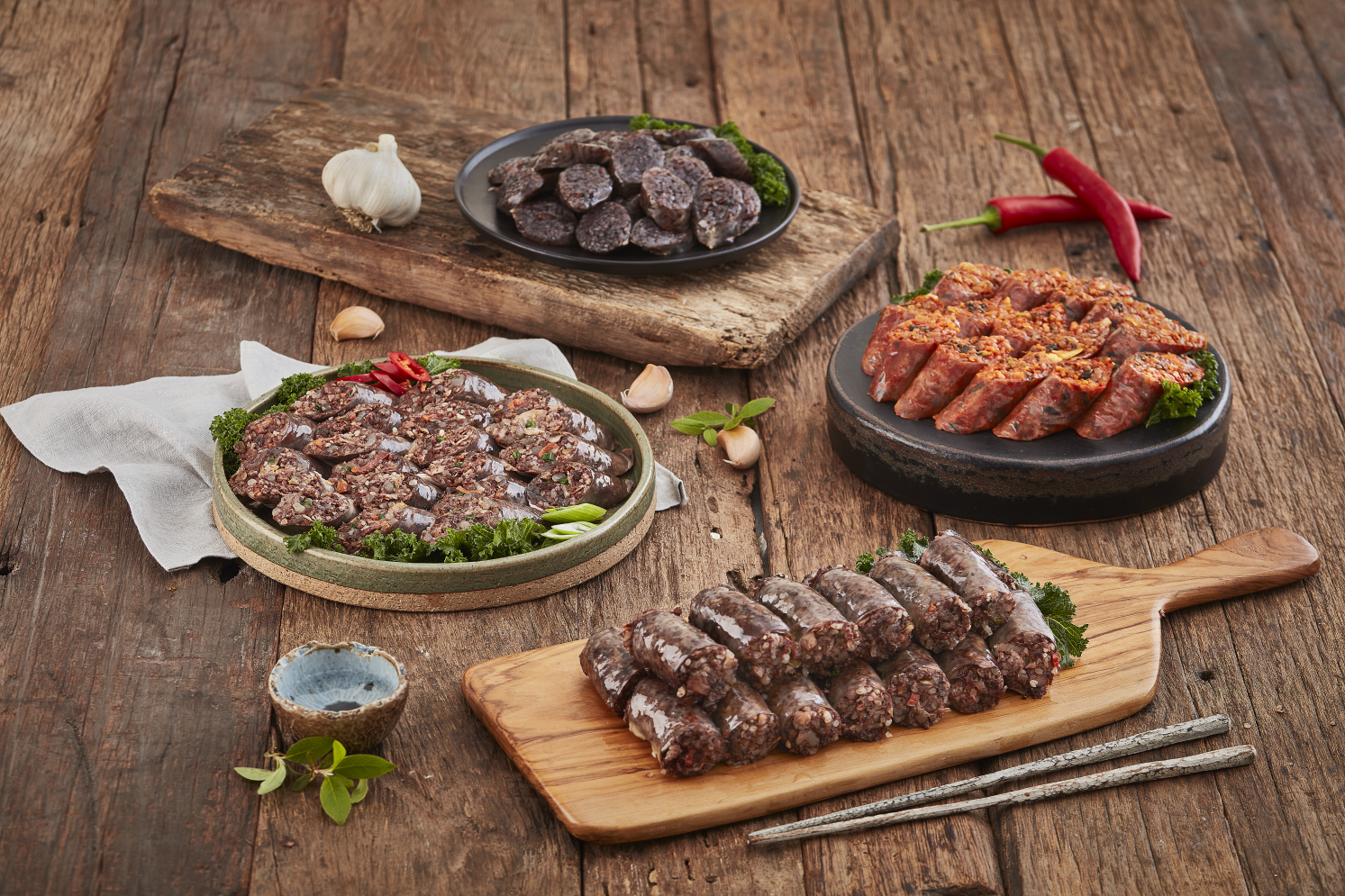 백암 알천 전통 토종 업소용 분식집 식당 찰 피순대 매운 야채 순대 모음전 1kg : 백암알천순대