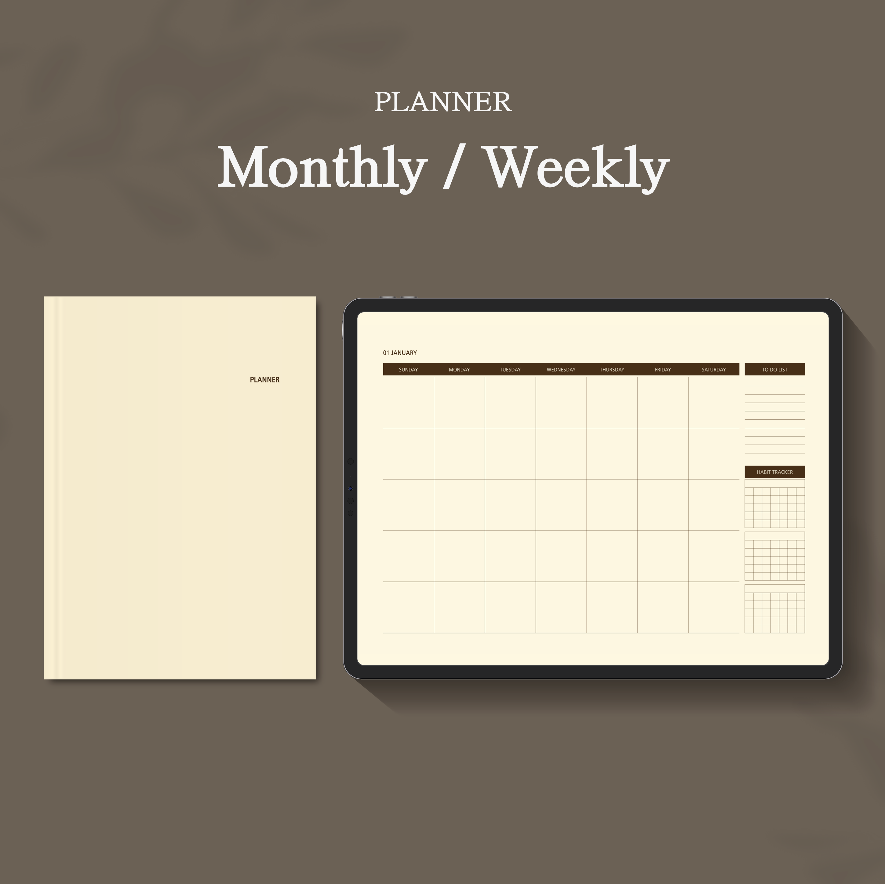 만년형 BROWN 굿노트 노타빌리티 먼슬리 위클리 다이어리 속지 월별 플래너 일러스트 Monthly Weekly PDF : FIRPENG