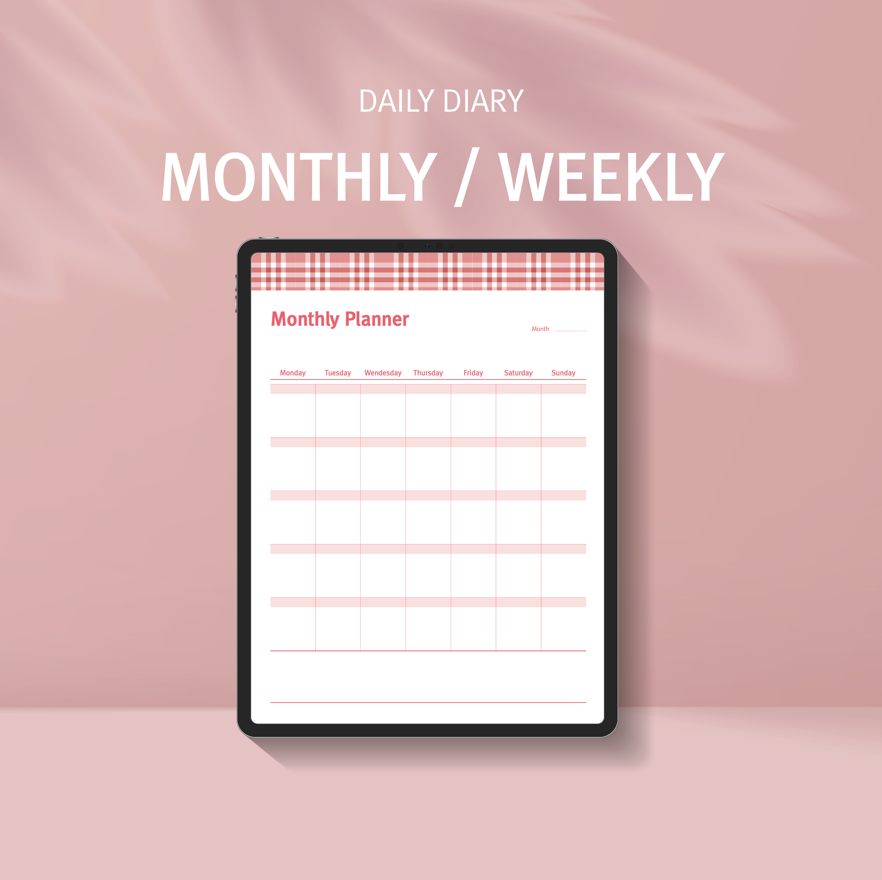 만년형 PINK 세로형 굿노트 노타빌리티 먼슬리 위클리 다이어리 속지 월별 플래너 일러스트 Monthly Weekly PDF : FIRPENG