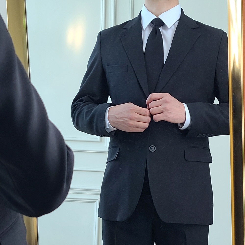 스판 장례식정장 빅사이즈 검은정장 검정양복, 검은색 장례식장 블랙수트 : 메이크미리츠