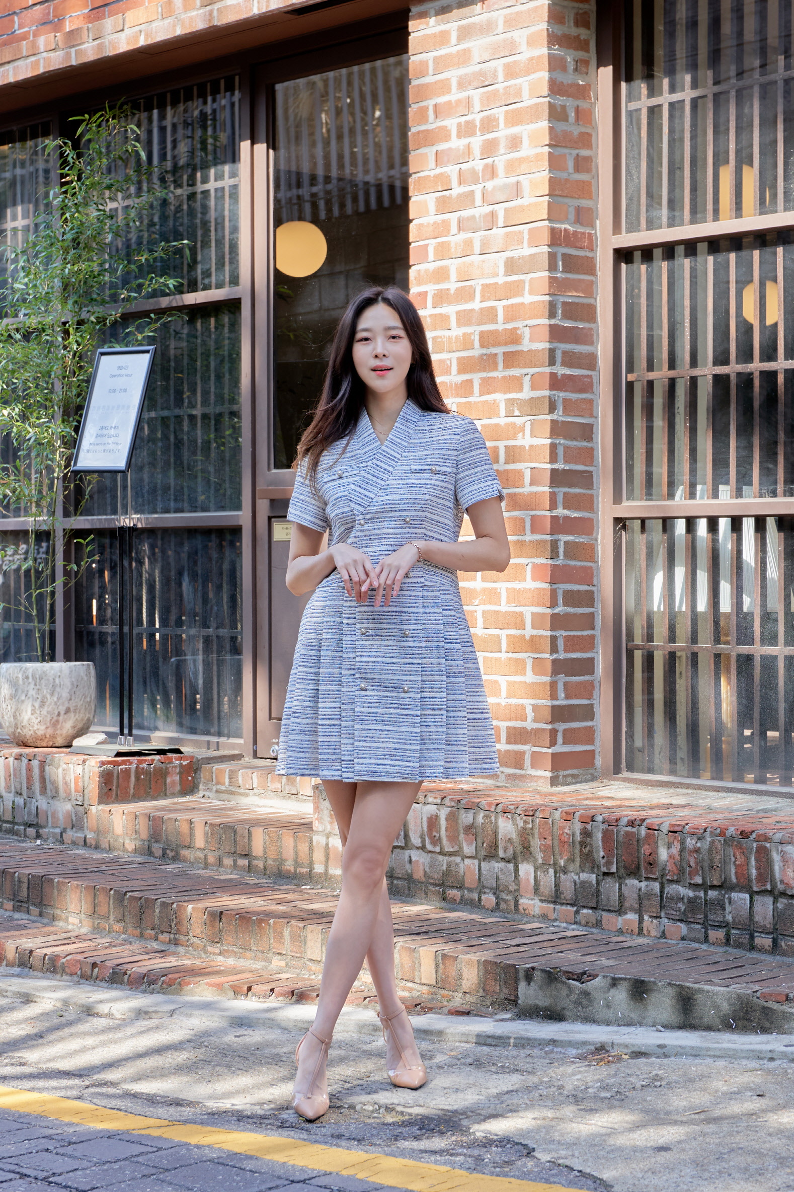 반팔 트위드 원피스 (블루) : 더고은 생활한복