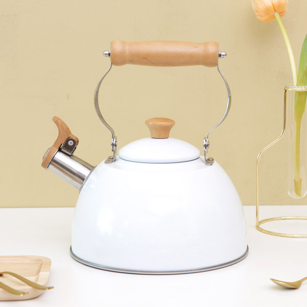 인덕션 원목 핸들 스텐 주전자 2.5L (크림) 화이트 캠핑 난로 케틀팟 : 헤이케일라