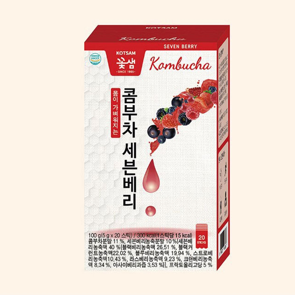 꽃샘 콤부차 레몬 세븐베리 5g 20T 보틀포함 꼼부차 다이어트 찬물에 잘녹는 개별포장 : 한스네