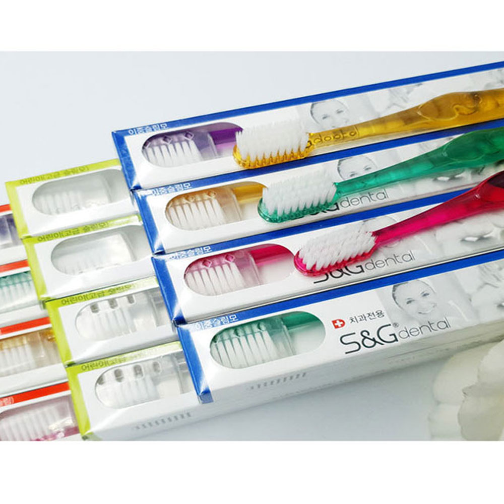 에스엔지 S&G 치과인들도 사용하는 치과납품 이중슬림모 고급모 교정모 어린이곰돌이 칫솔 12개1박스 : 도담도담