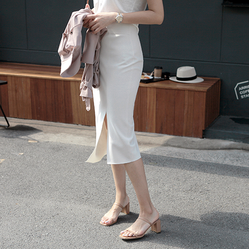 [나나살롱] 돌체 슬릿 SKIRT 스판좋은 쫀쫀한 미디스커트 : 나나살롱