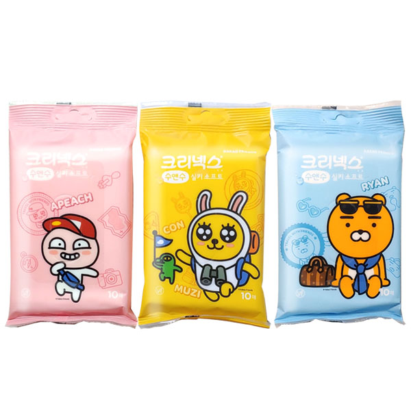 크리넥스 카카오프렌즈 수앤수 휴대용 물티슈 10매, 1개 : 주식회사 올바른 -올핏