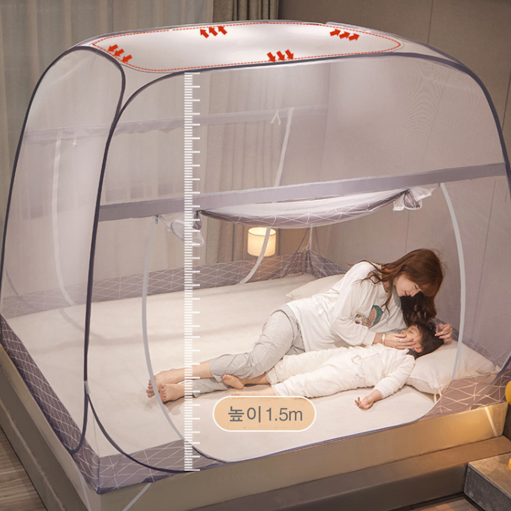 미노네 원터치 모기장 텐트 접이식 캠핑 사각 프리미엄 원터치 싱글 120X200X150cm : 미노네스토어