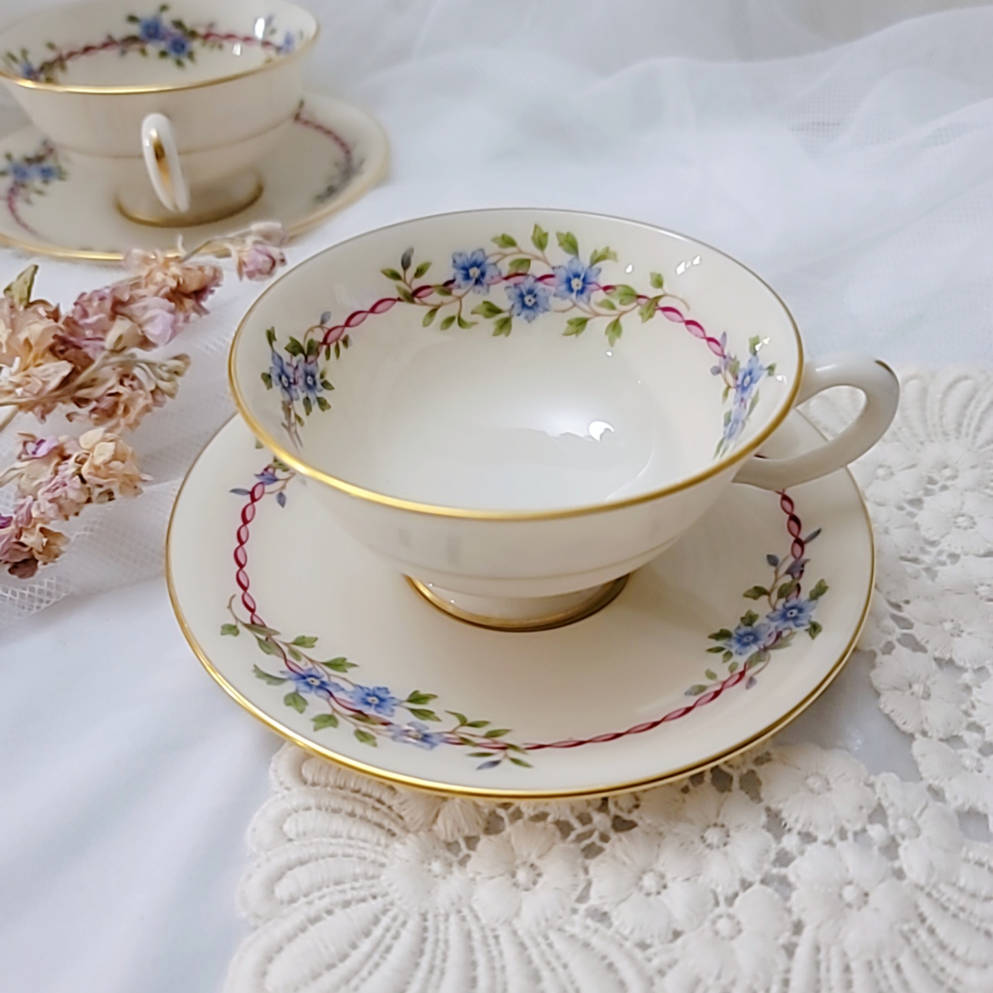 레녹스 벨비데르 컵앤소서 - Lenox Belvidere Cup and Saucer 미국 빈티지 뷰티풀 플로랄 패턴 찻잔세트 꽃 티 커피잔 세트 : 에떼르넬... 