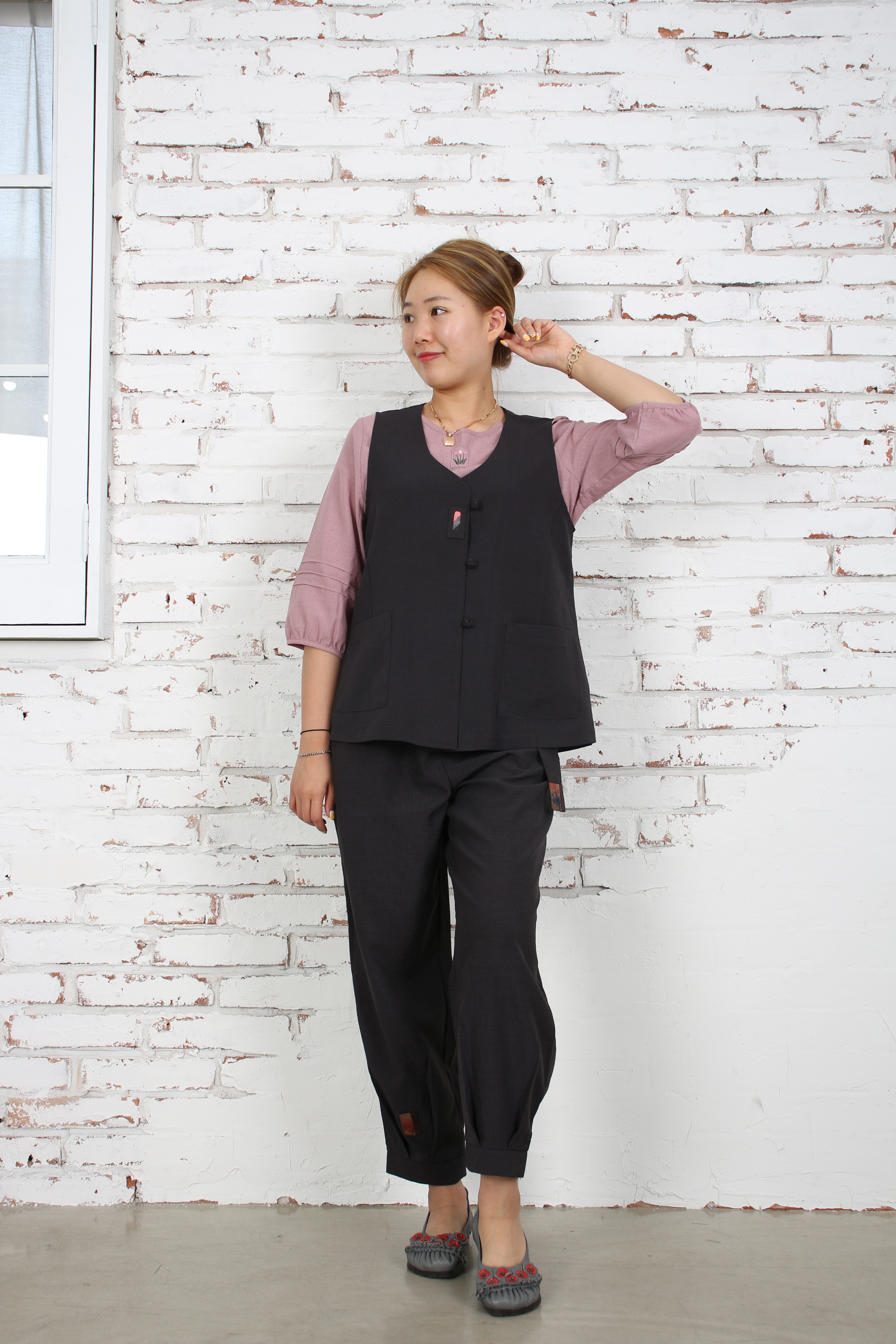 봄 여름 린넨조끼바지세트 생활한복세트 개랑 계량한복 이쁜절복 법복 3가지색상 : 고소은 우리옷