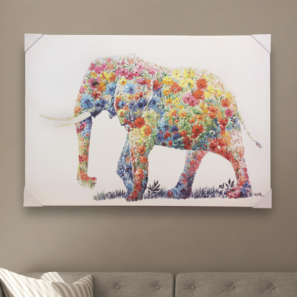 앳하스홈 아트 캔버스 픽처 100x70cm _ 화이트 플라워 코끼리(7차리오더) : 하우스웨어