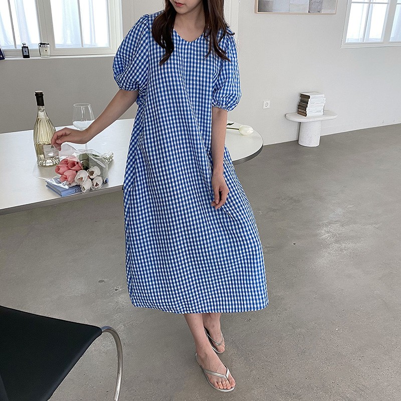 빅사이즈 여성 지지미 시원 퍼프소매 데일리 롱원피스 : 뚜뚜별5번가