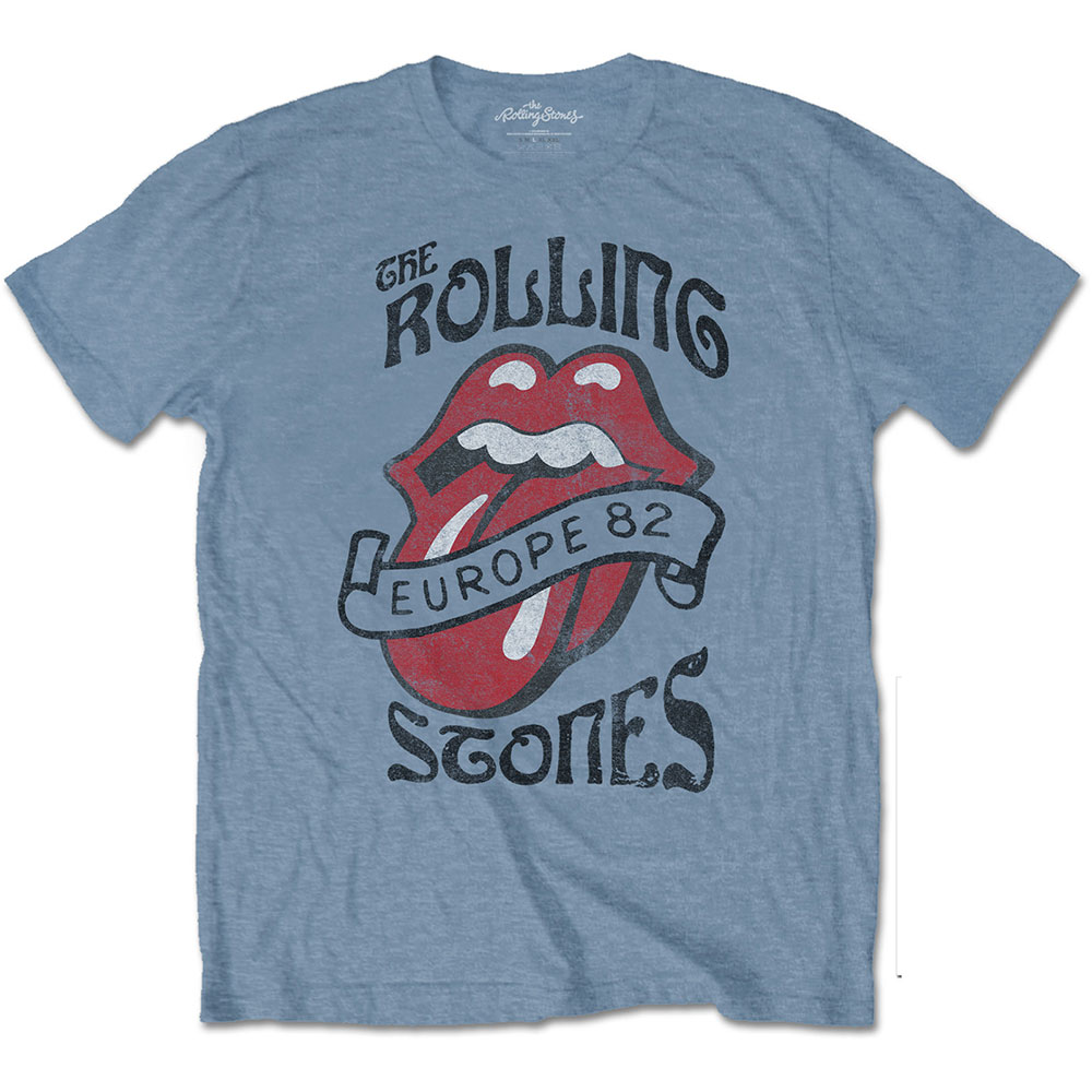 공식 THE ROLLING STONES 더 롤링 스톤즈 Europe 82 Tour 반팔 티셔츠 (스톤블루) : 매드몽키