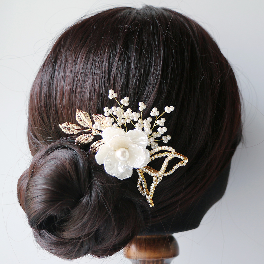 진주 꽃 나비 비녀 웨딩 악세사리 한복 뒤꽂이 혼주 머리 장신구 : 은유