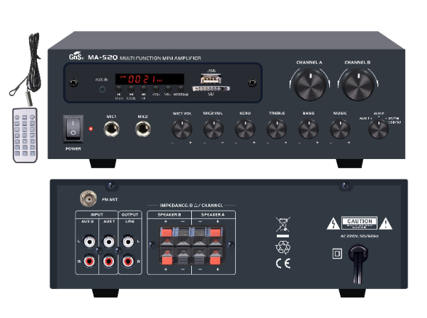 지앤에스일렉트로닉스 GNS MA-520 2채널 미니 앰프 카페 매장용 앰프 : EM정보통신