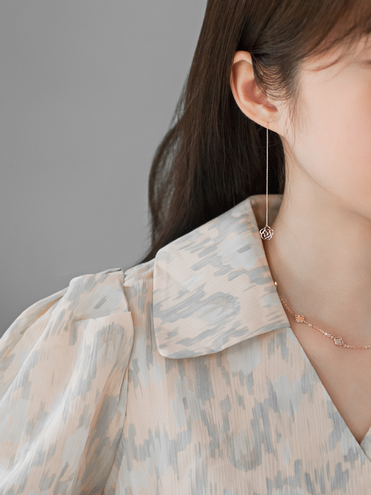 14K 하이로즈 롱귀걸이 체인 양면 드롭 : 하이델로