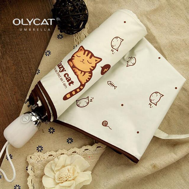 [해외배송]OLYCAT 자동 우산 비 여성 사랑스러운 고양이 접는 우산 방풍 블랙 코팅 : 모아모아95