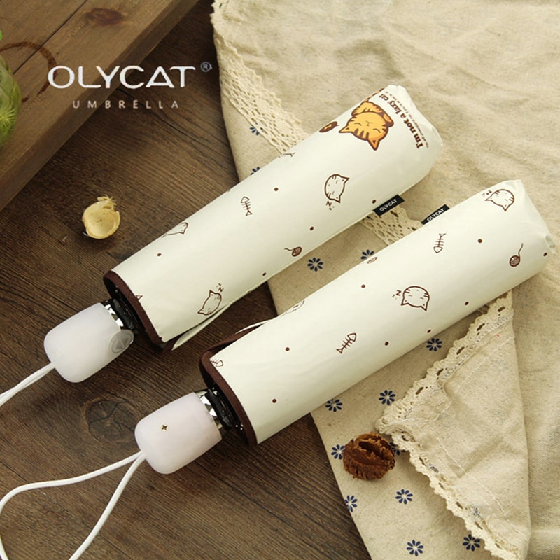 [해외배송]OLYCAT 자동 우산 비 여성 사랑스러운 고양이 접는 우산 방풍 블랙 코팅 : 모아모아95