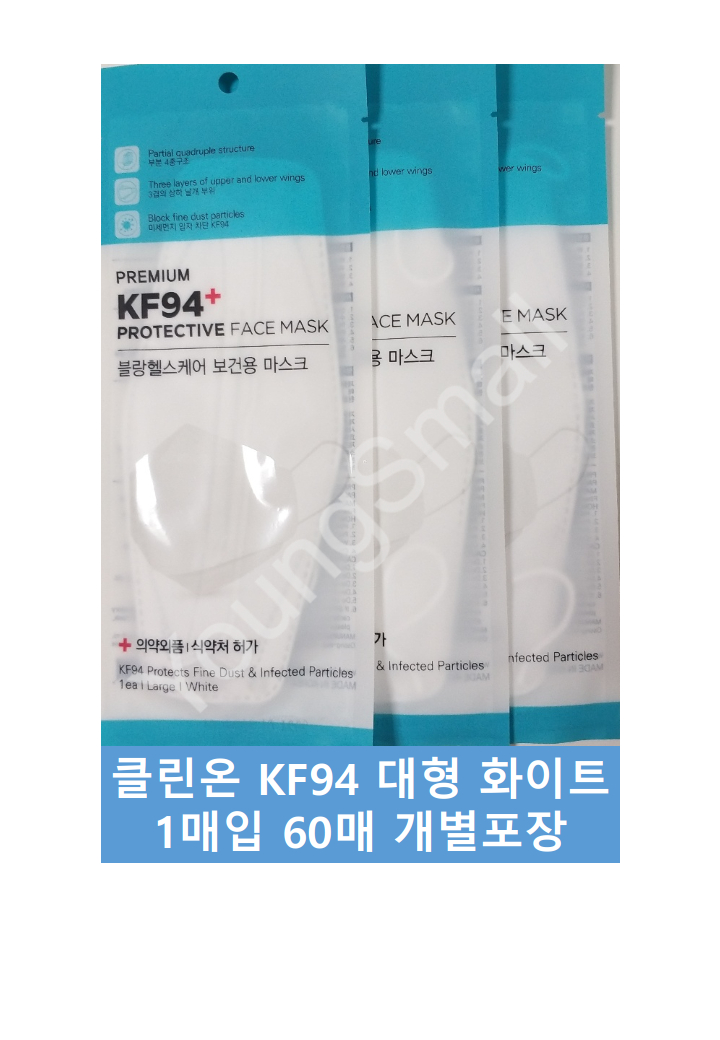 [무료배송] 블랑헬스케어 클린온 KF94 방역마스크 대형 화이트 60매 개별포장 의약외품 : 영에스몰