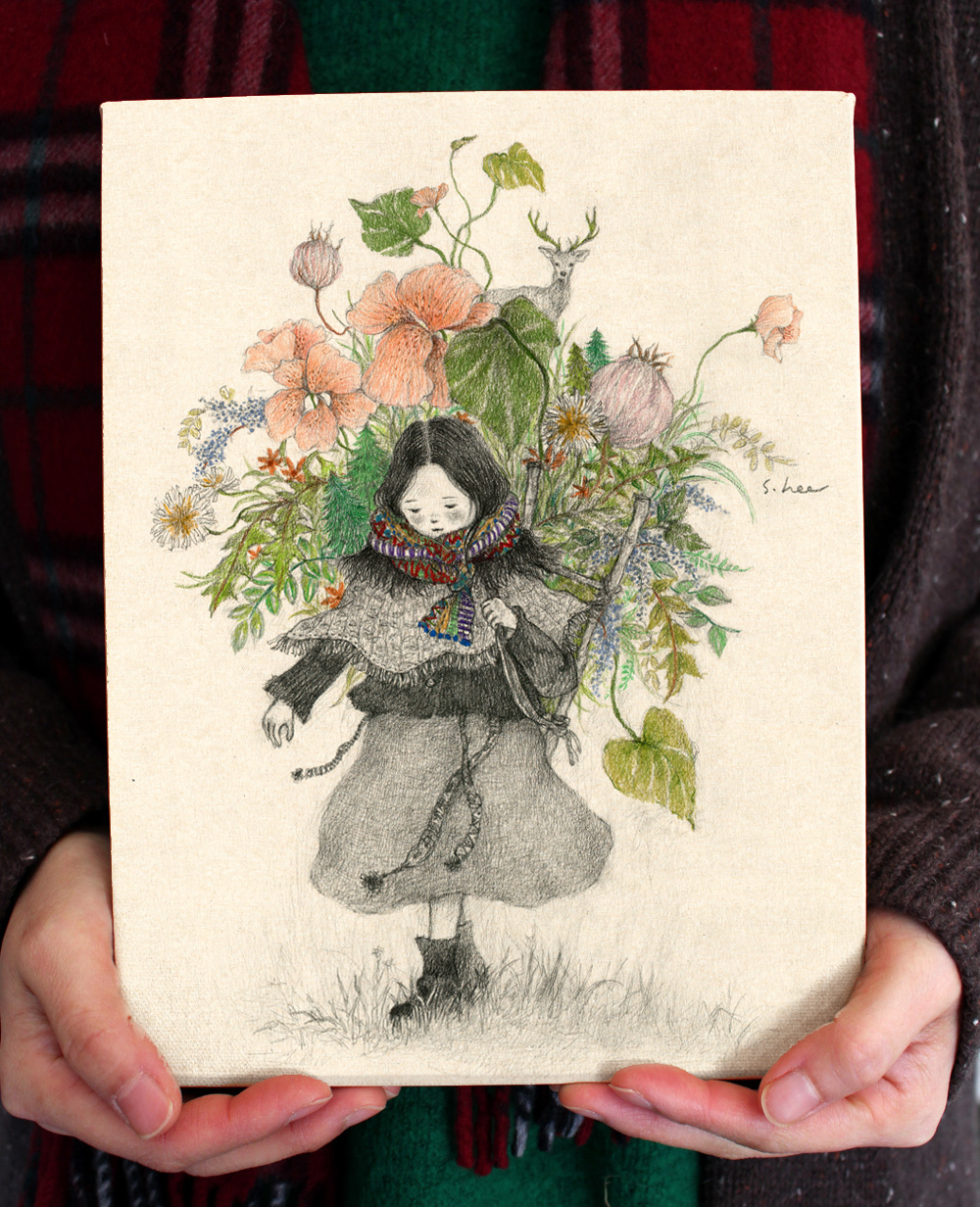 [전령] 초록담쟁이 그림 캔버스 액자 감성 일러스트 거실 인테리어 선물 : 초록담쟁이 감성마켓