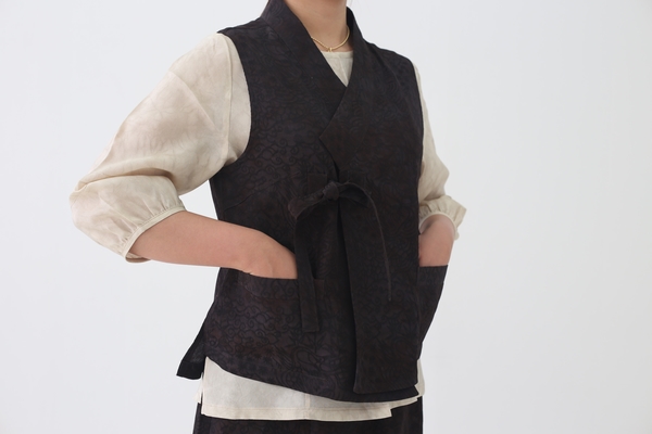 인견자카드 문양끈조끼바지 여성생활한복 여자개량한복 인견세트 여름 천연염색 : 고소은 우리옷