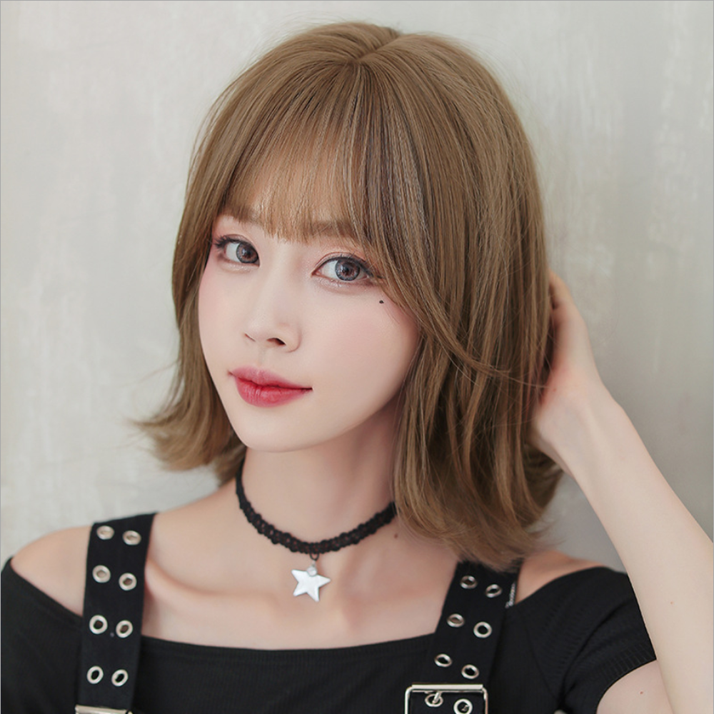 하이유니 보브컷 C컬 펌 헤어 단발 통가발 가발 33cm + 가발망 + 거치대 세트 : 하이유니 쥬얼리