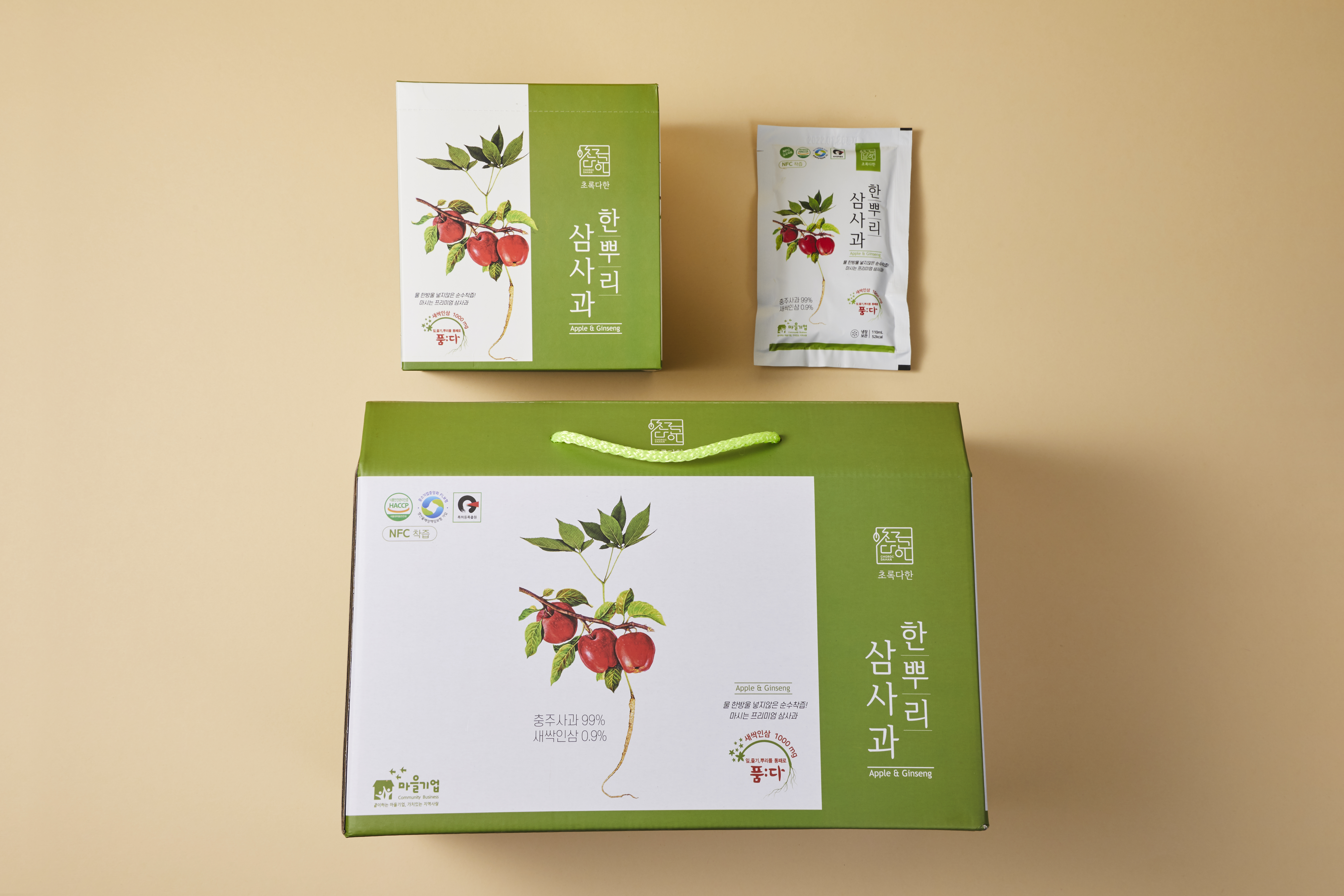 초록다한 [그레오.GREO] 인삼사과즙 한뿌리삼사과 100ml x 10포,20포,30포 : 초록다한