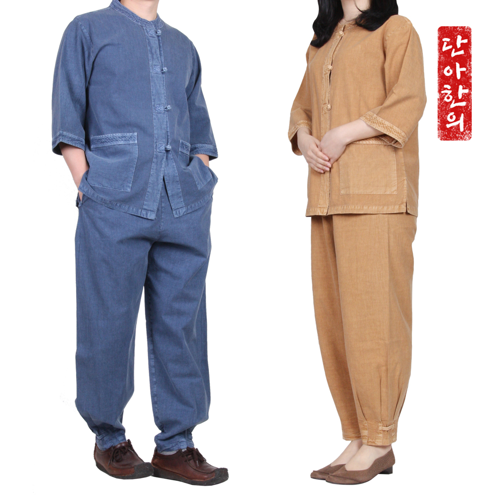 여름 공용 생활한복 남성 법복 여자 퓨전 개량한복 절옷 저고리 바지 / 웨하스7부세트 : 단아한의 생활한복 개량한복