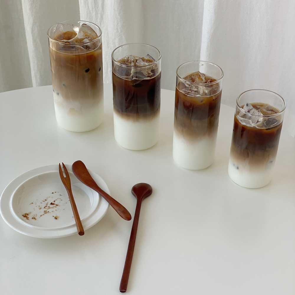길쭉 일자 홈카페 아이스커피 에이드잔 내열 유리컵 370ml : 스테이828
