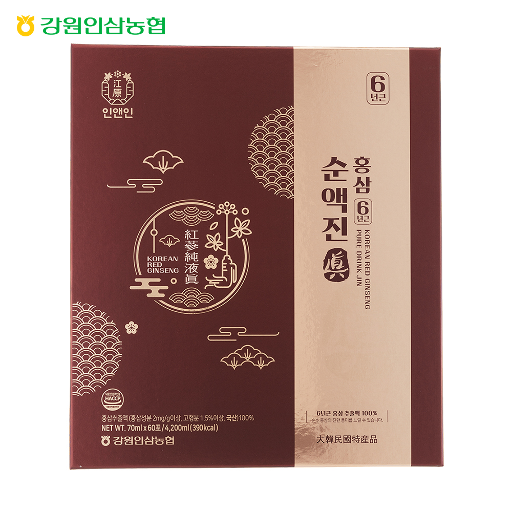 [강원인삼농협] 홍삼순액 진 70㎖x60포 (6년근 홍삼 순수홍삼 100%) : 강원인삼농협