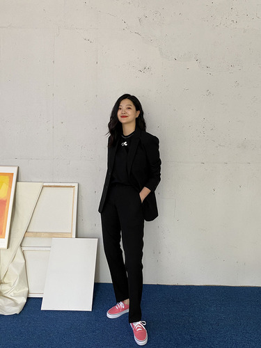 키큰여자 여름 심플리 수트 ( 빅사이즈 오피스룩 베이지 포멀 정장 세트 ) : 장롱샬롱