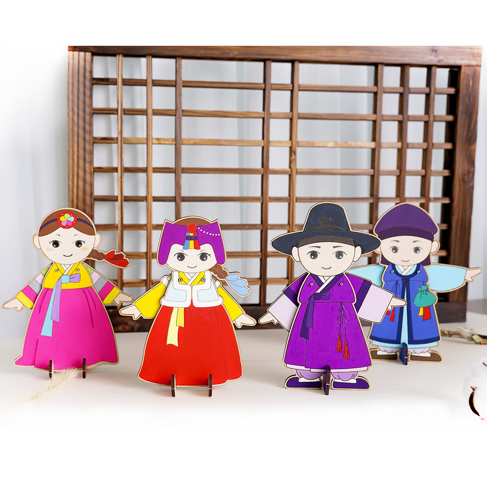 [두근두근아트] DIY 움직이는 전통인형 만들기 세트 / 한복 전통직업 역사인물 탈춤 사물놀이 역사 미술 학습 수업 초등하교 어린이집 돌봄센터... 