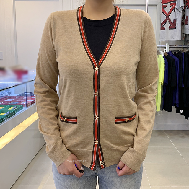[논현 더팩토리](당일) [TORY BURCH] 21FW 토리버치 MADELINE 마들린 컨트라스트 트림 가디건 / 카멜 (57330 254) : 논현 더팩토리... 