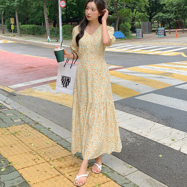 라라스텔라 [자체제작] 밍키 플라워 원피스 (2colors) : LALASTELLA