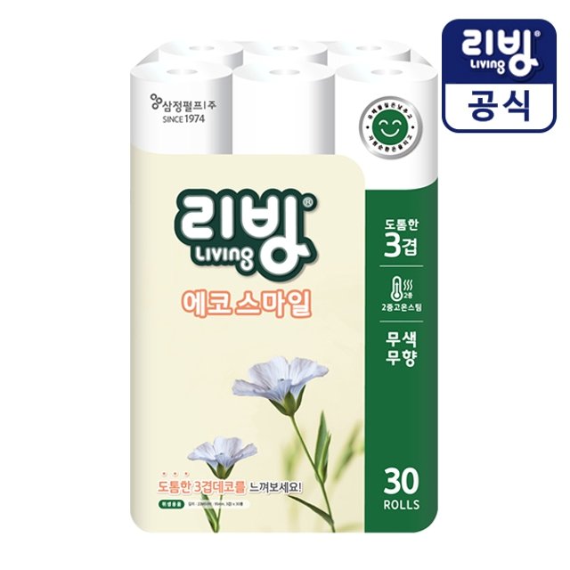 [삼정펄프] 리빙에코 3겹 데코화장지 30롤/무포름/롤휴지 : 쇼핑엔티
