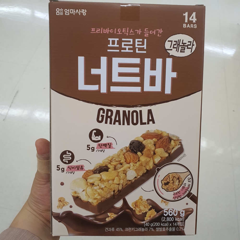 엄마사랑 프리바이오틱스 함유 프로틴 너트바 허니버터 그래놀라 아침대용 식사대용 휴대간식 : 단디판다