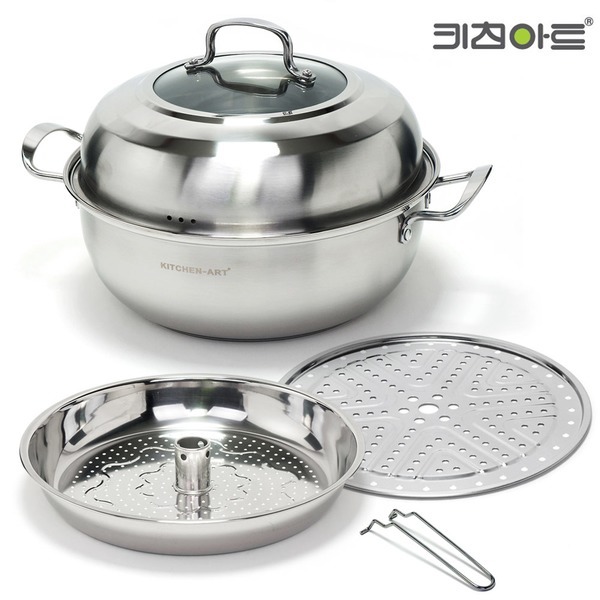 키친아트32cm 찜냄비 스텐찜기 찜통 찜솥 대게찜통 스팀 찜기 떡 만두 킹크랩 대형 : 밥풀하우스