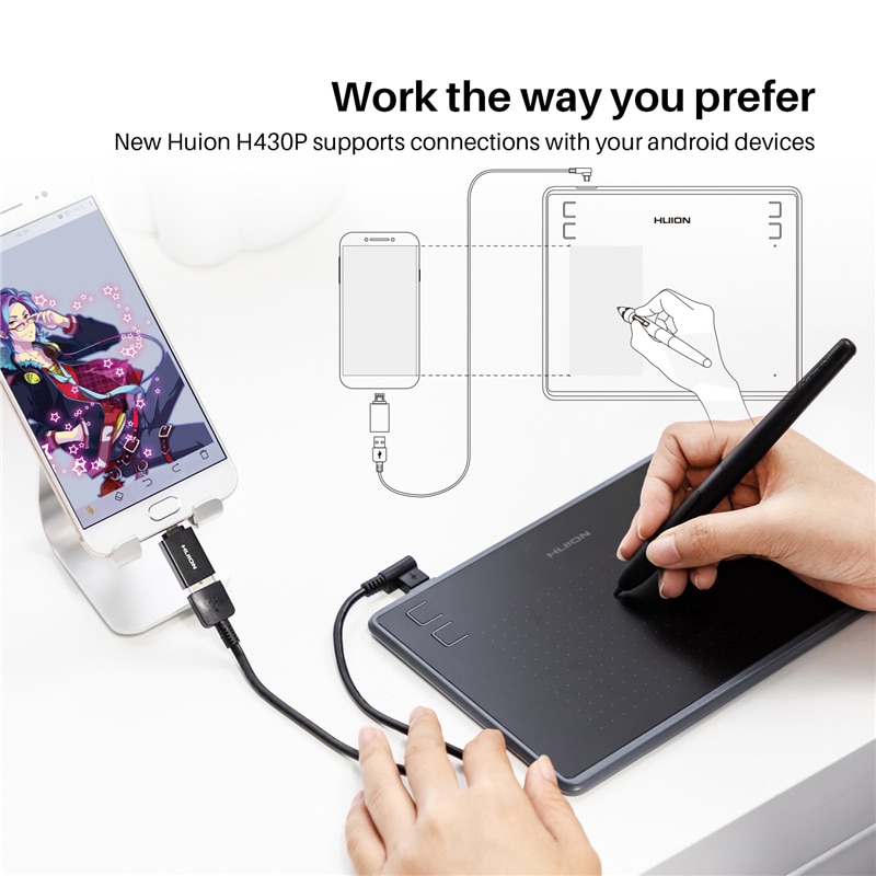 HUION H430P 그래픽 드로잉 디지털 태블릿 서명 펜 태블릿 OSU 게임 태블릿배터리 없는 스타일러스 펜 포함  51 : 모아모아95