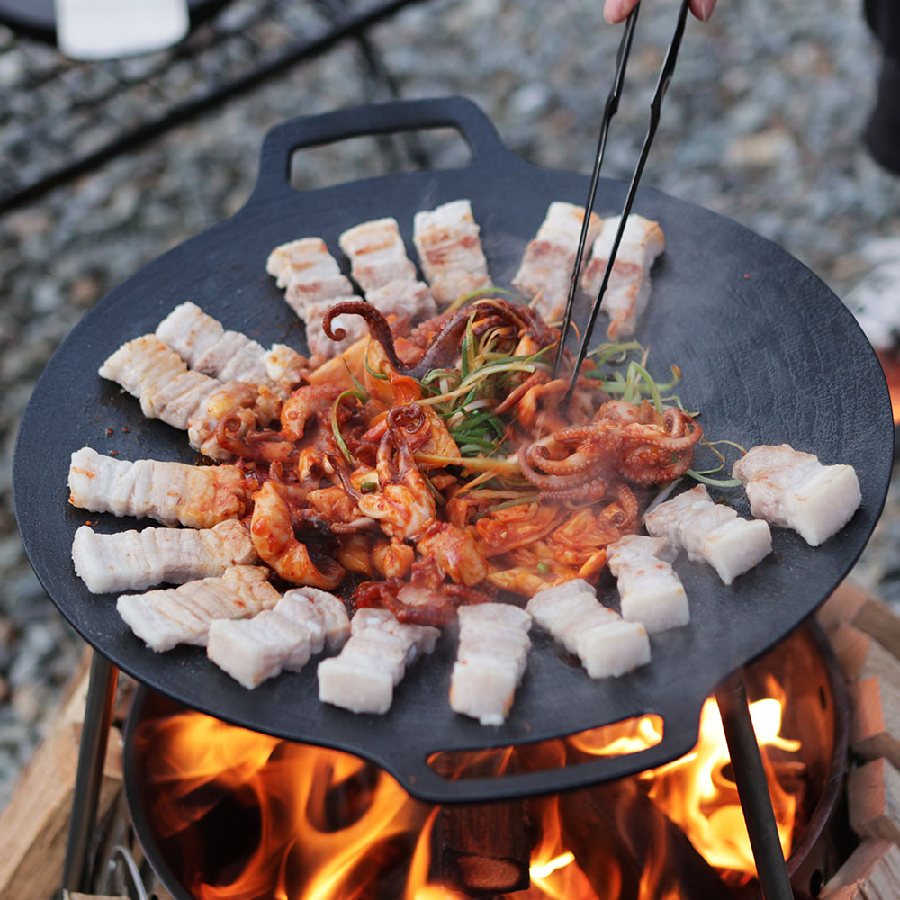 국산 인덕션 캠핑 경량 그리들 가마솥 고기불판 솥뚜껑 바베큐 불판 대형 그리들팬 36cm : 다호아이엔티
