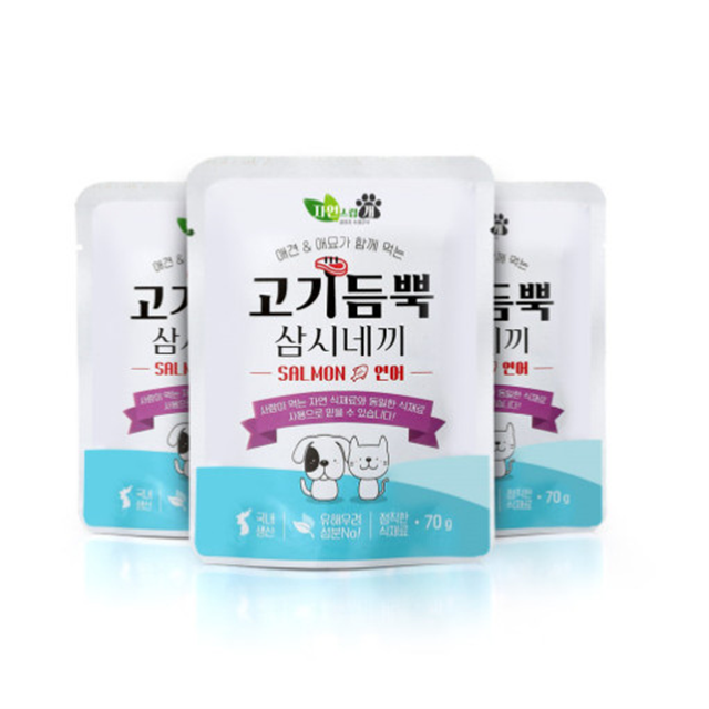 자연스럽개 고기듬뿍 삼시네끼 강아지간식 70g[연어/오리] : 조이펫