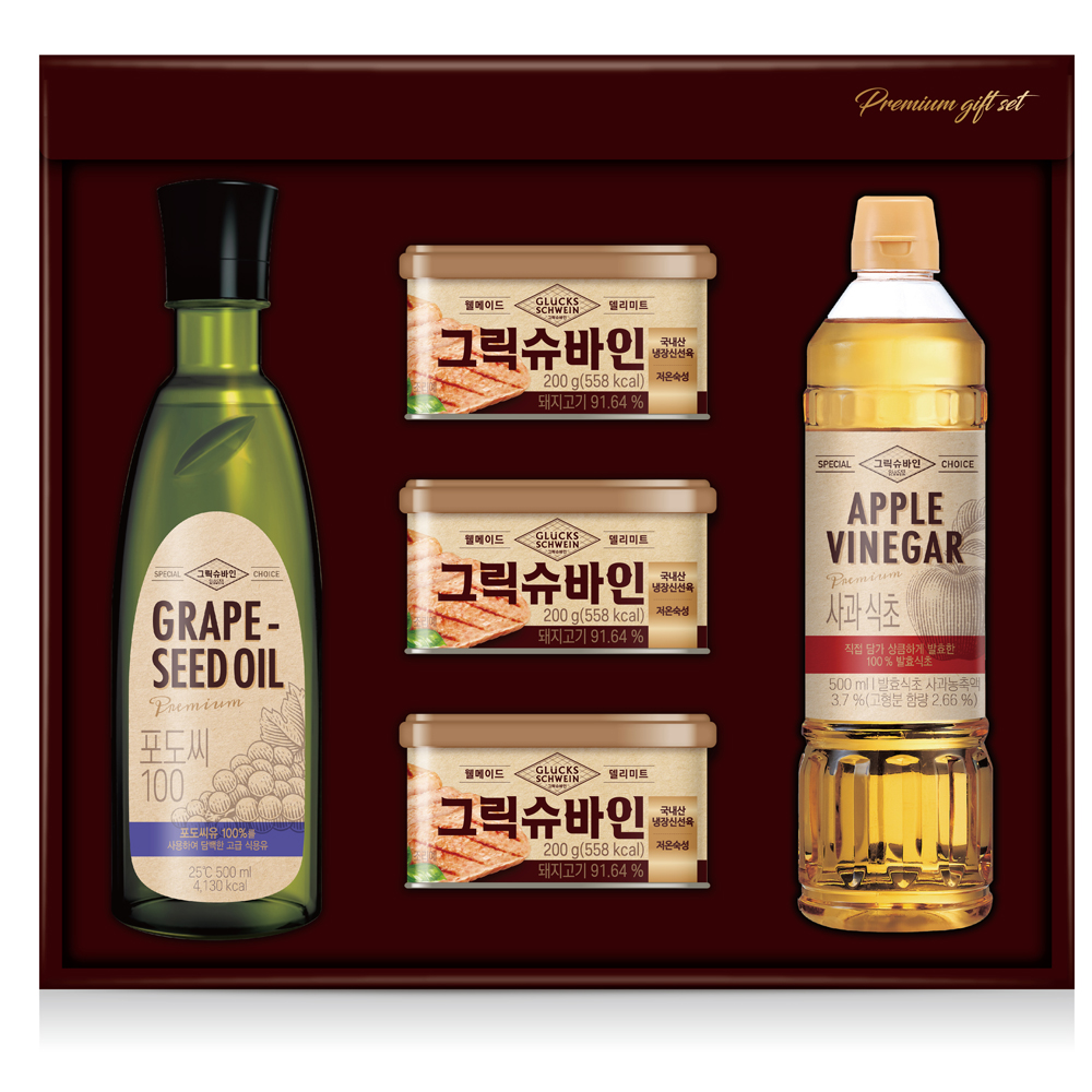 그릭슈바인 복합3호(캔햄200gx3개+포도씨유500ml+사과식초500ml) : 하람커머스