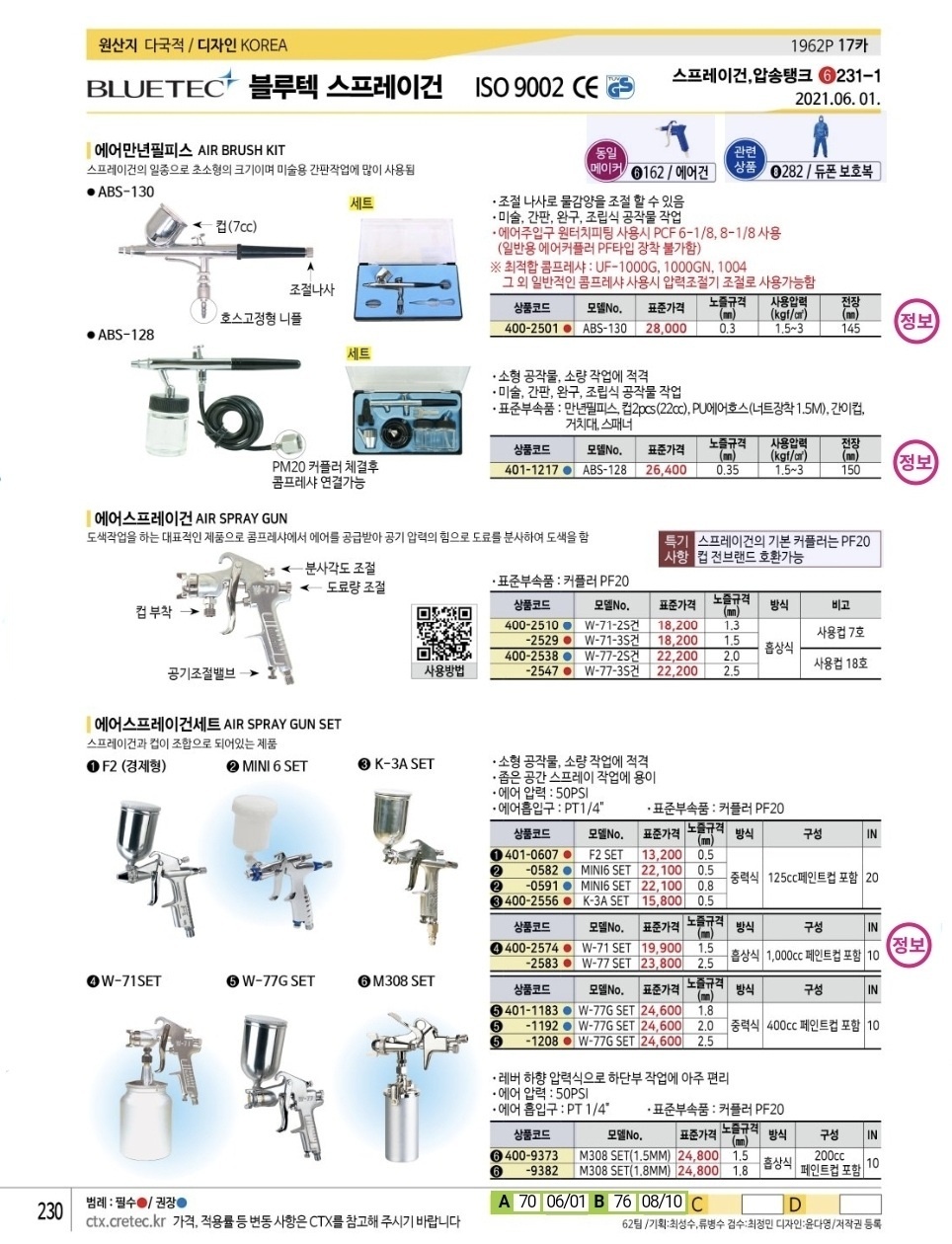 에어스프레이건세트 후끼 블루텍 W-77G SET(1.8MM) 401 1183 : 신명이엔지