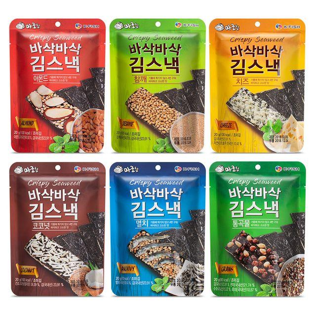 튀기지않은 담백한 술안주 맥주안주 어린이 영양간식 마로칩 바삭바삭 김스낵 김과자 6종세트 : 생활의참견