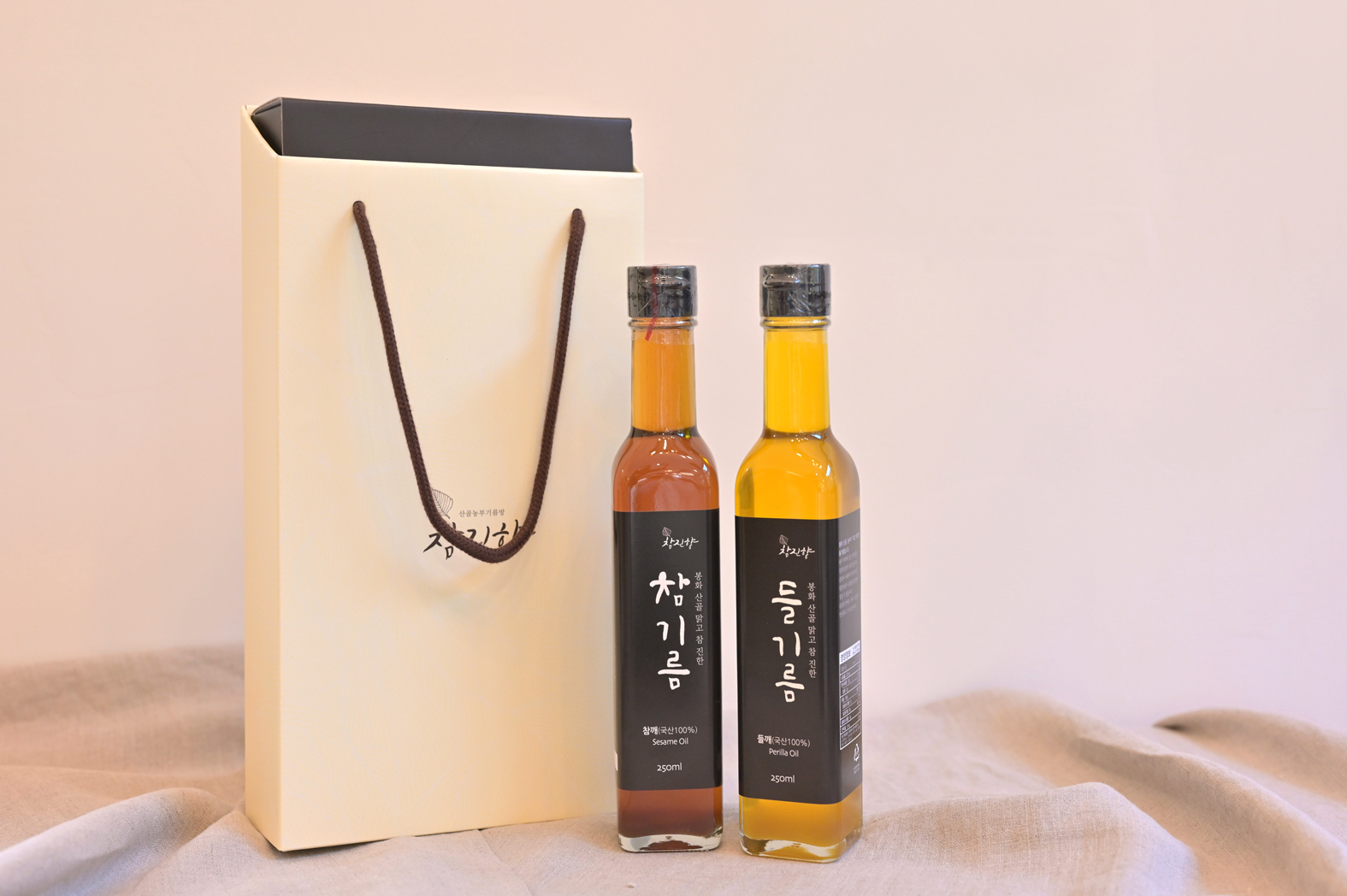 국내산 고소한 저온압착 기름 세트 250ml (참기름·들기름) : 참진향