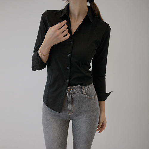 슬림 스판 SHIRTS 라인 신축 오피스룩 기본 셔츠 쫀쫀 편안한 : 나나살롱