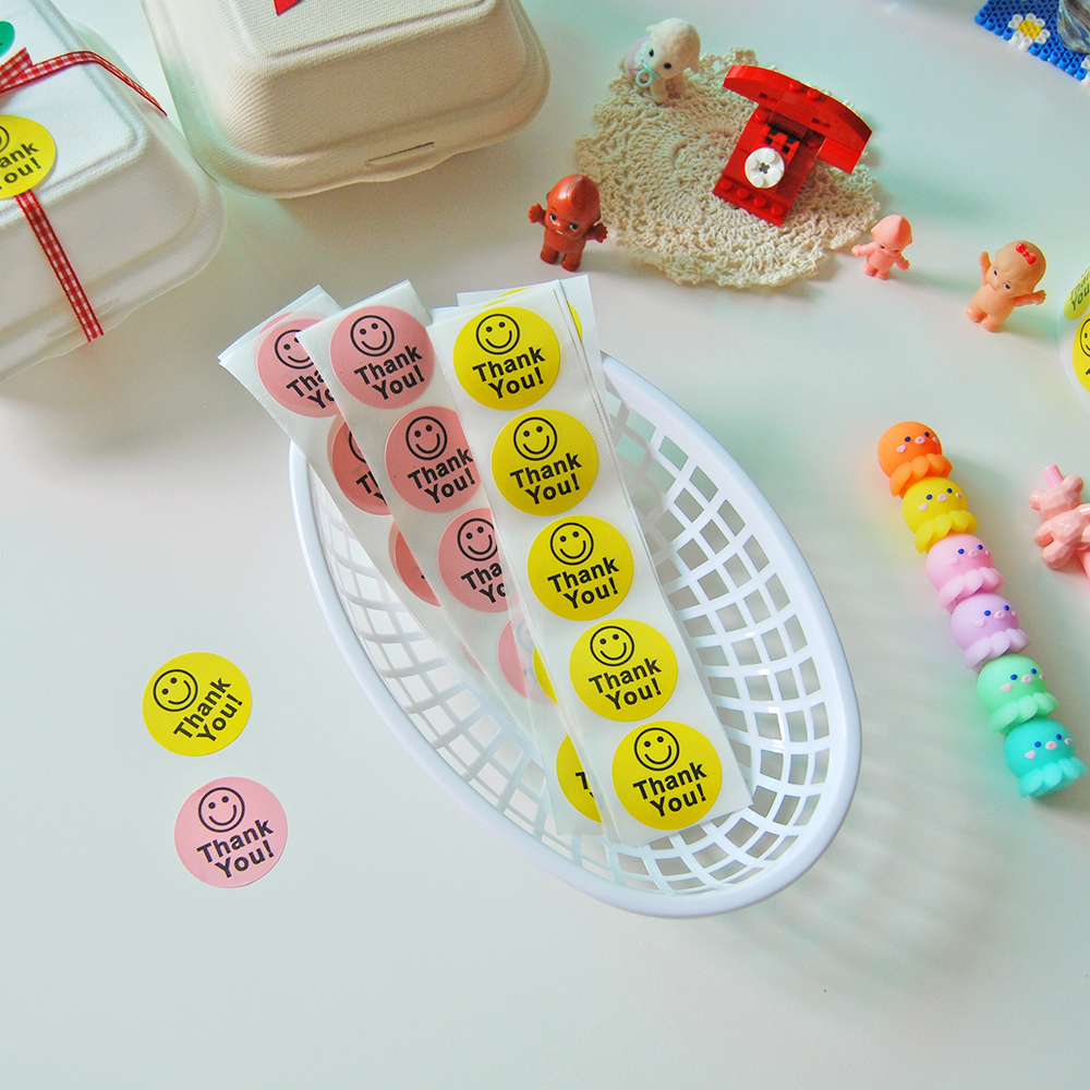3.8cm 땡큐 스마일 롤 스티커 3종(1롤 500개)/선물 포장 답례품 구디백 스티커 다꾸 꾸미기 : 올패턴