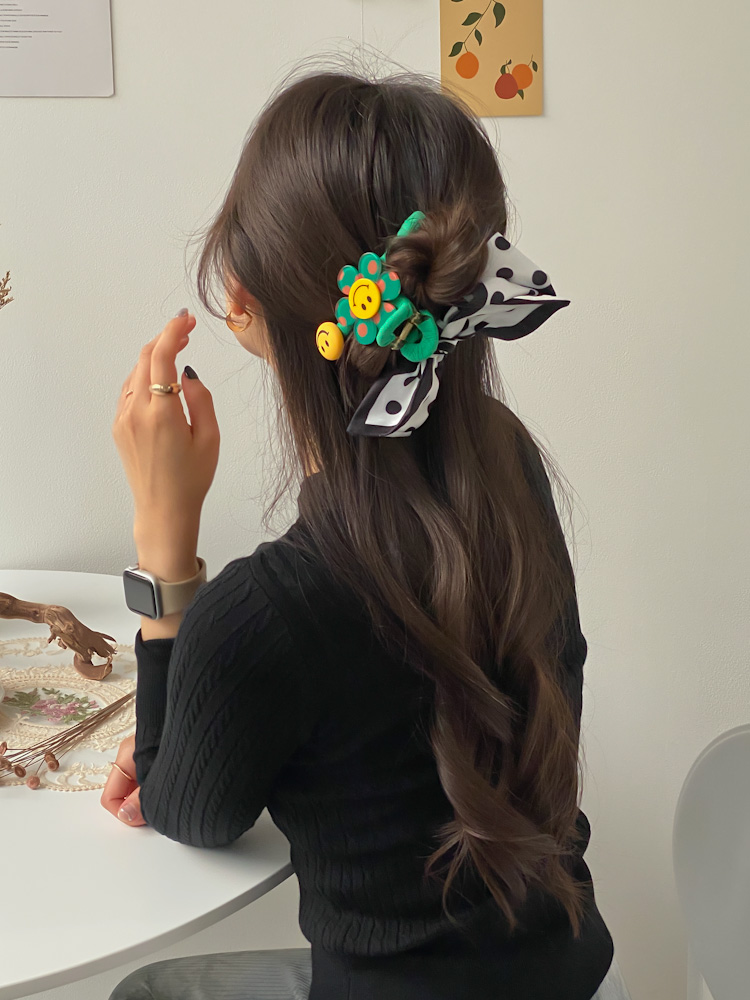 스마일꽃 빅리본 스카프 올림머리 집게 헤어핀 4color : 키메라제이